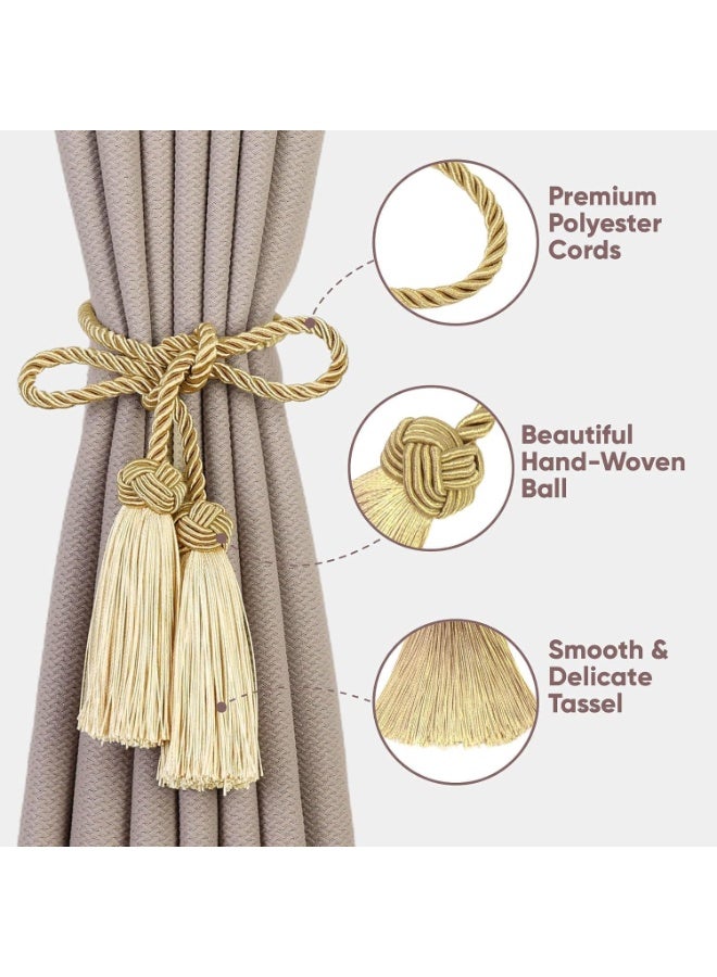 CLENEA 2 Pack Gold Curtain Tie Backs with Tassels, Decorative Rope Holdbacks for Thin Sheer Drapes, Home Office Bathroom Kitchen Decor - Image 3